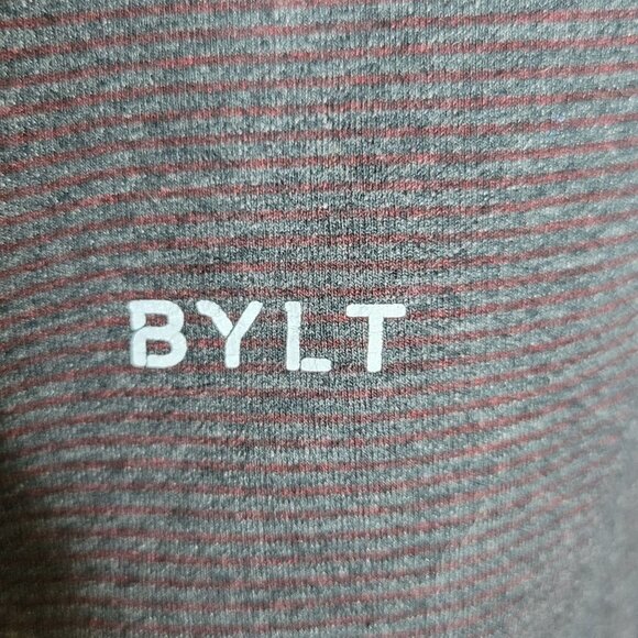 BYLT Mens Drop Cut Lux T-Shirt Short Sleeve Crewneck Striped Gray Red Size S - Picture 2 of 5